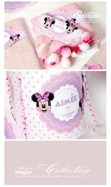 Trusou de botez Minnie Mouse pentru fetite personalizat prin brodare, Happy Minnie  3